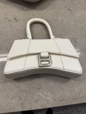Balenciaga White Croc-Embossed Hourglass Mini Top-Handle Bag